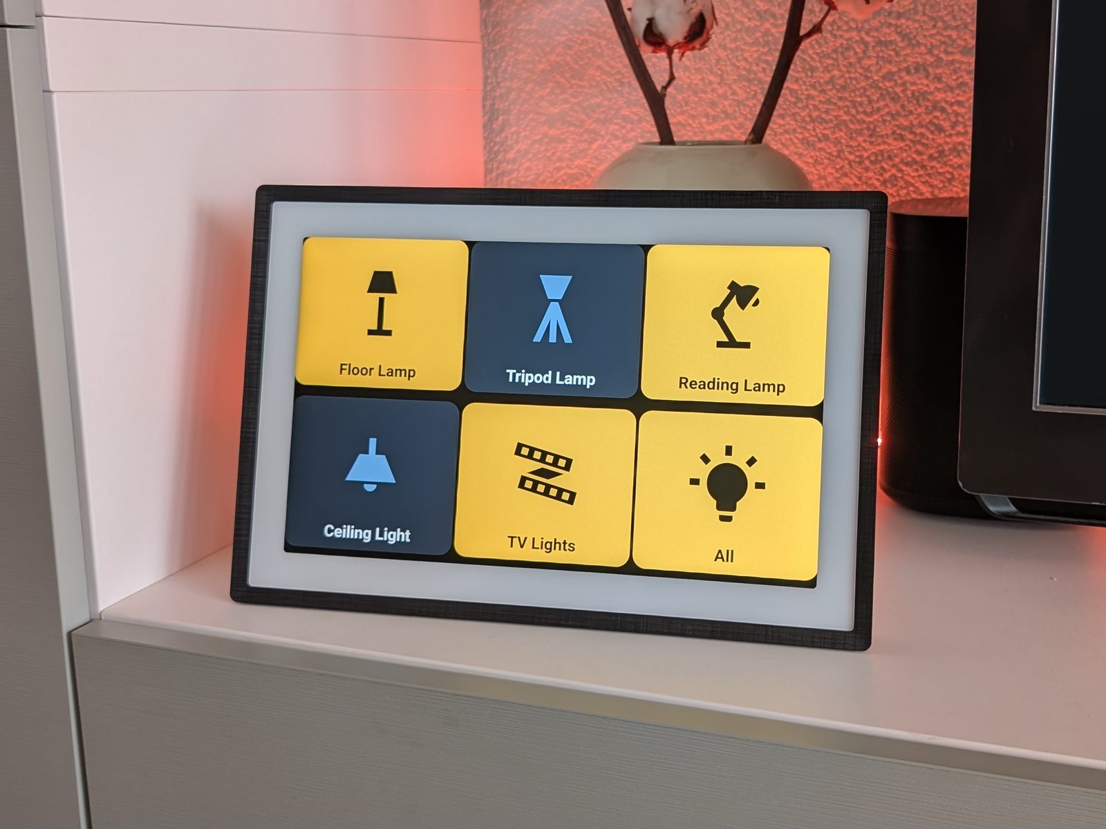 The frame on the TV shelf, showing the light panel
